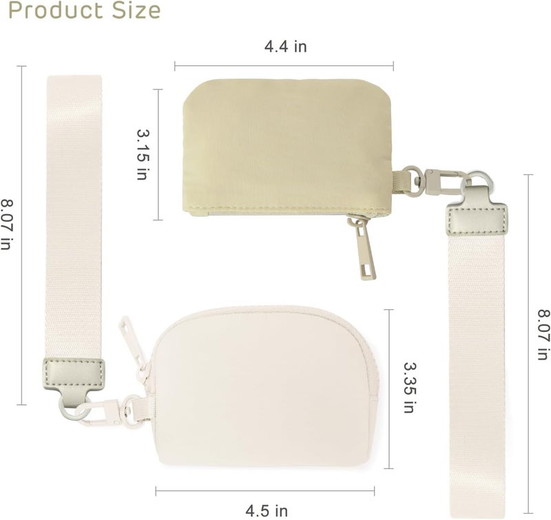 Viverte Mini Zip Around Keychain Wristlet Wallets Small Portable Dual Pounch Wristlet Detachable Coin Purse Pocket Gifts for Women Travel Sports Outdoors(Khaki+Cream White) - Image 3